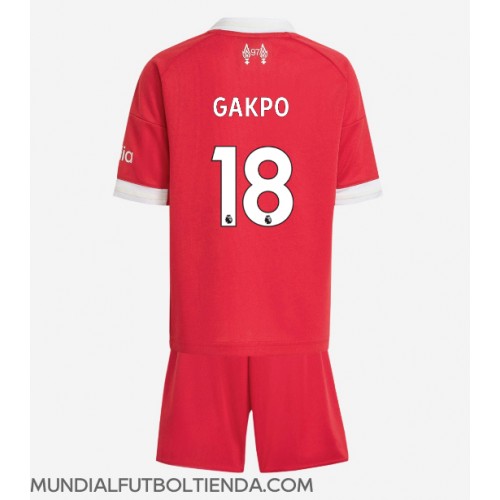 Camiseta Liverpool Cody Gakpo #18 Primera Equipación Replica 2025-26 para niños mangas cortas (+ Pantalones cortos)